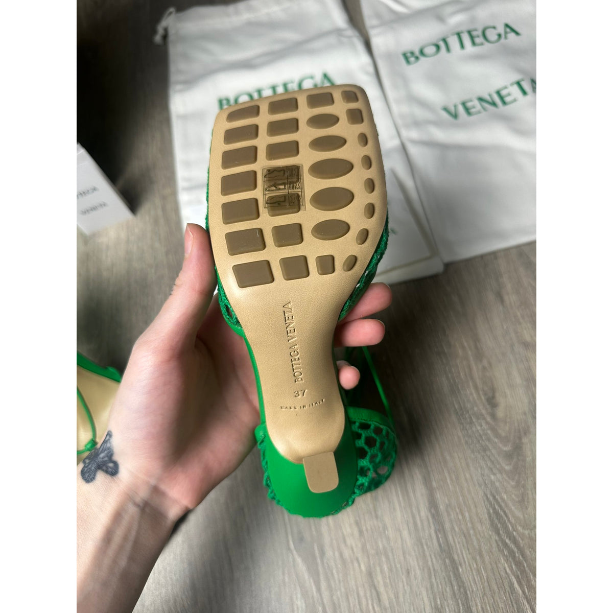 Bottega Veneta Sandales en cuir Sparkle Stretch Vert 37