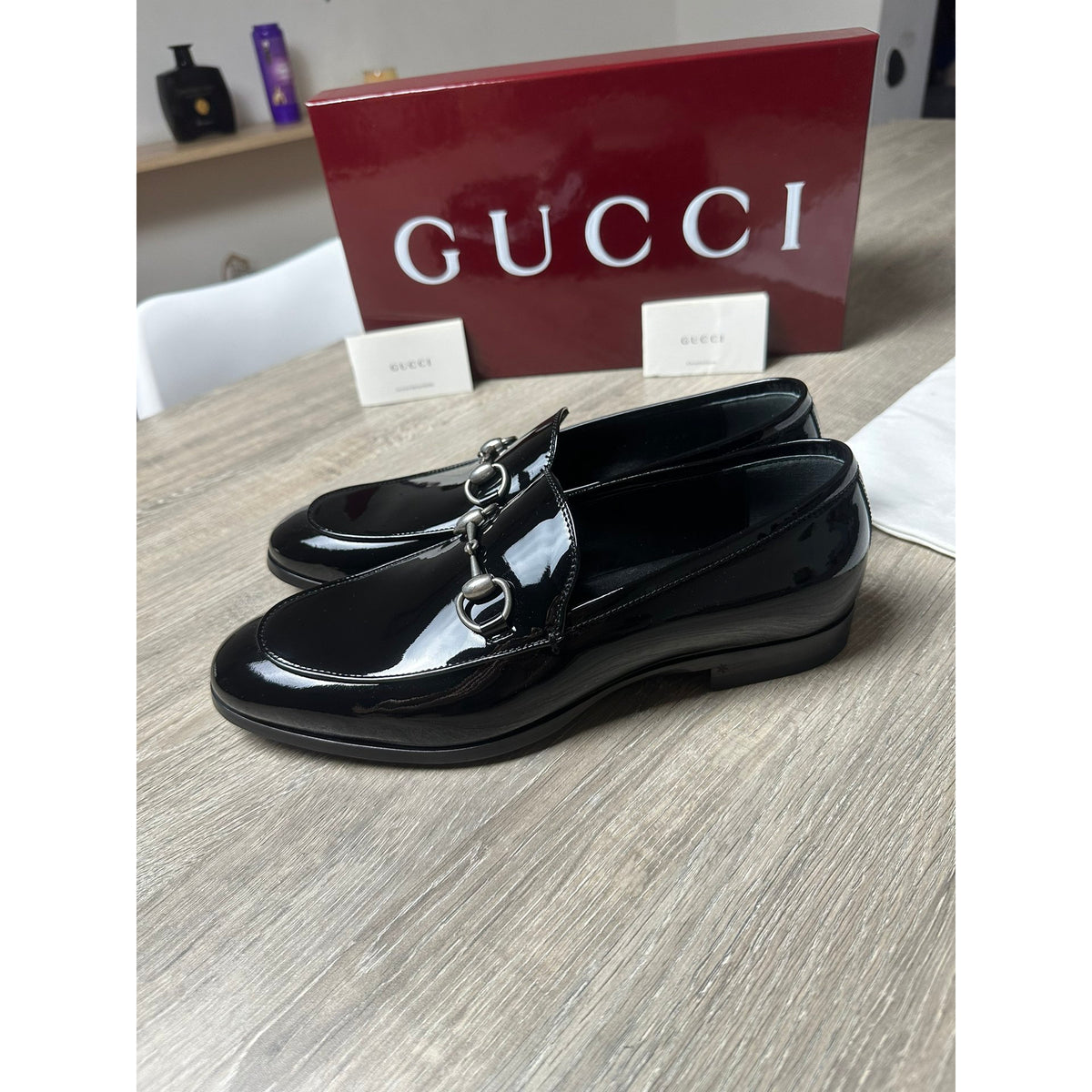 Gucci Mocassins en cuir verni Jordaan Noir 6.5