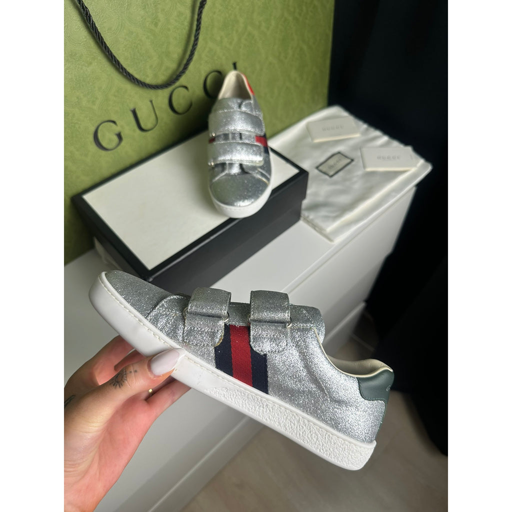 Gucci Baskets en cuir Ace Argenté 36