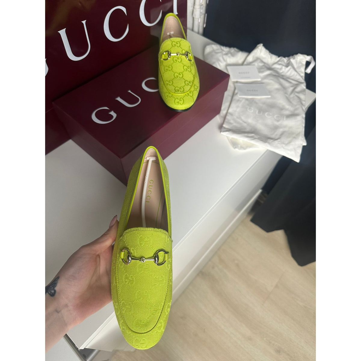 Gucci Mocassins en toile Jordaan Vert 37.5