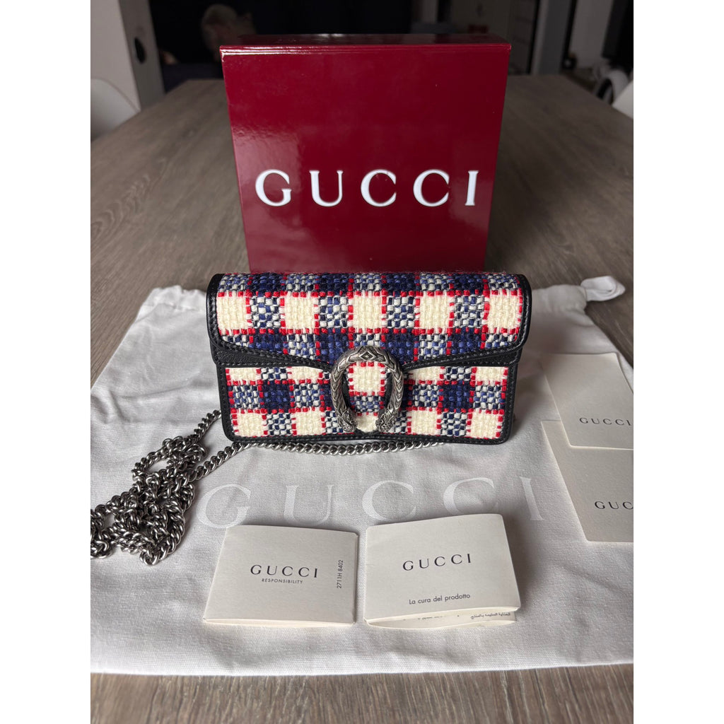 Gucci Sac bandoulière en cuir Dionysus Super Mini Bleu Largeur 16.5 cm, Hauteur 10 cm, Profondeur 4 cm