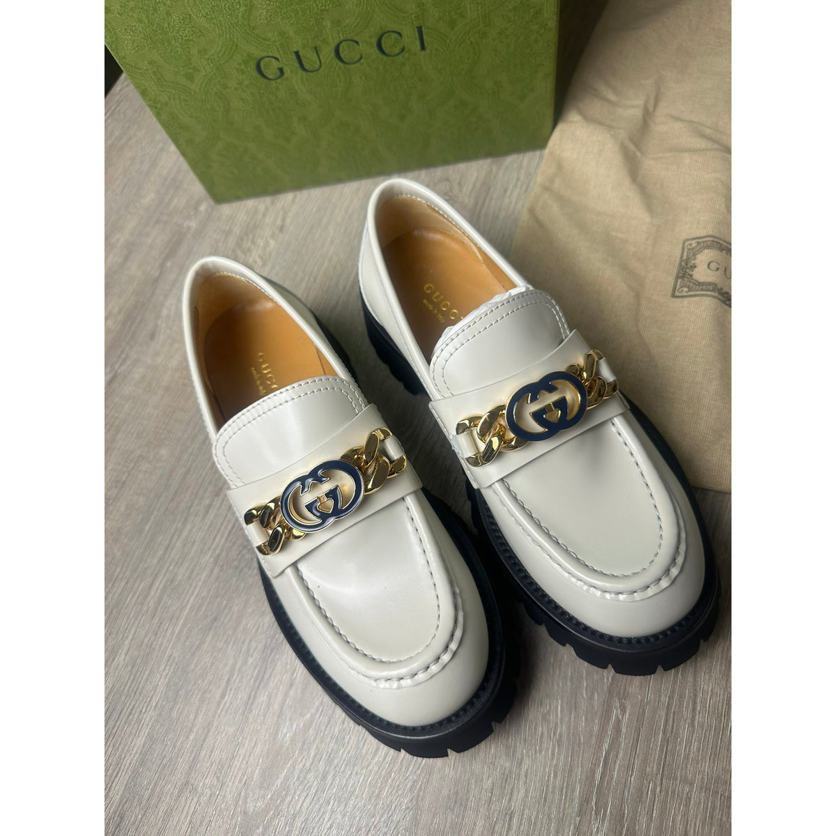 Gucci Mocassins en cuir Jordaan Blanc 37