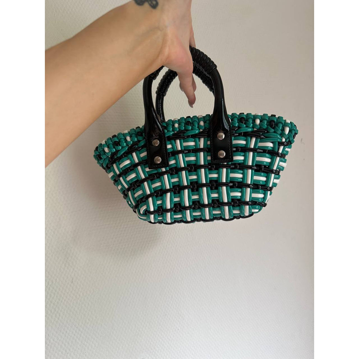 Balenciaga Cabas en cuir Bistro Panier Bleu Largeur 28 cm, Hauteur 15 cm, Profondeur 6 cm