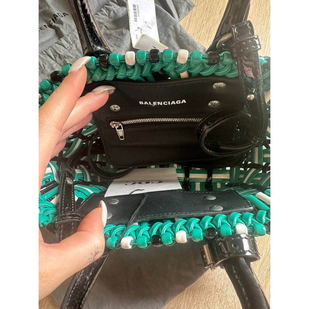 Balenciaga Cabas en cuir Bistro Panier Bleu Largeur 28 cm, Hauteur 15 cm, Profondeur 6 cm