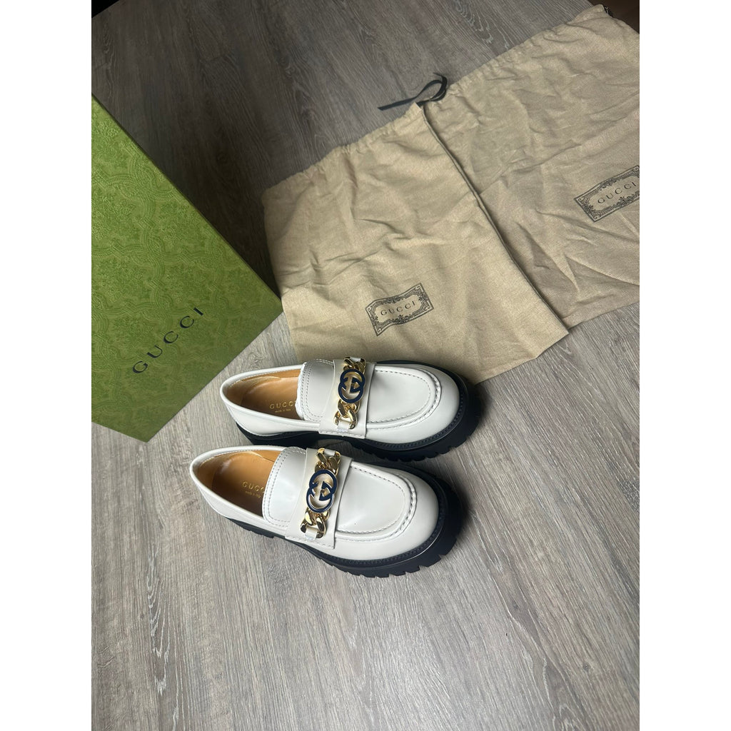 Gucci Mocassins en cuir Jordaan Blanc 37