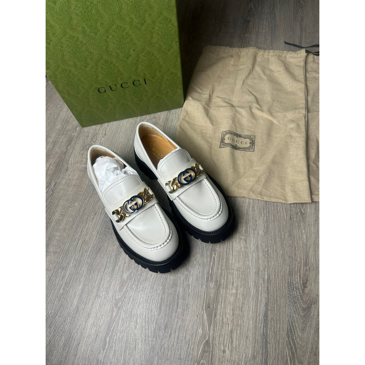 Gucci Mocassins en cuir Jordaan Blanc 37