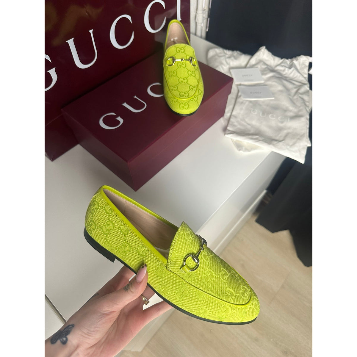 Gucci Mocassins en toile Jordaan Vert 37.5