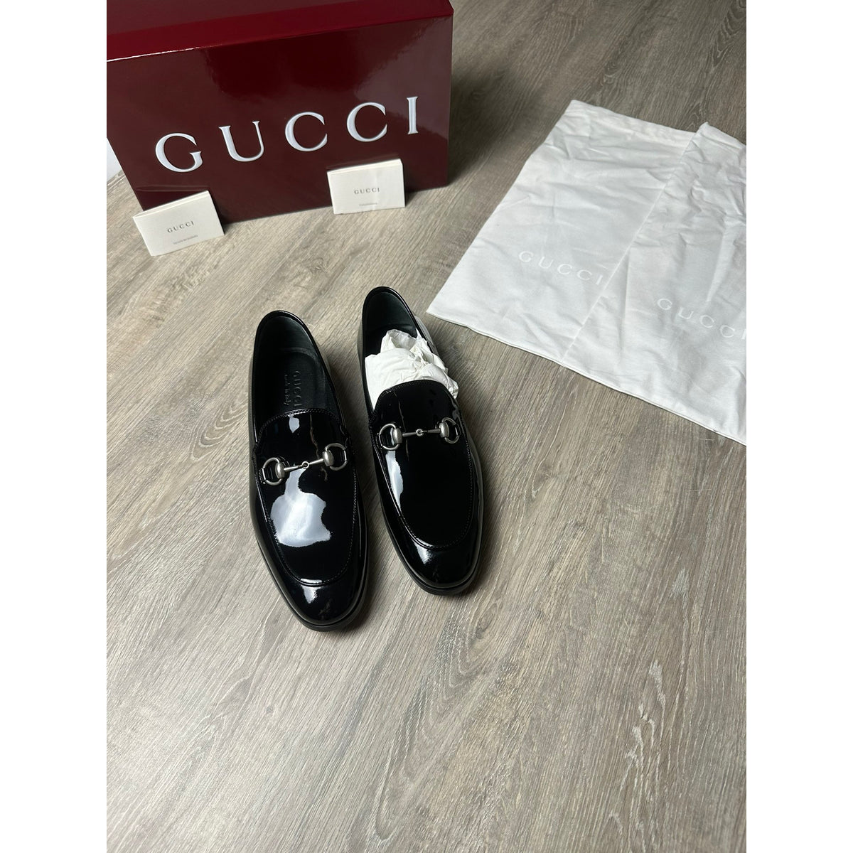 Gucci Mocassins en cuir verni Jordaan Noir 6.5