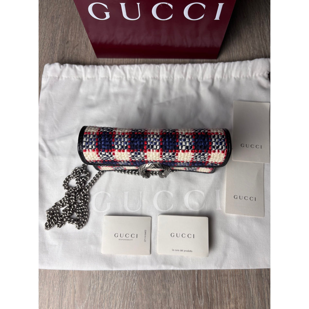 Gucci Sac bandoulière en cuir Dionysus Super Mini Bleu Largeur 16.5 cm, Hauteur 10 cm, Profondeur 4 cm