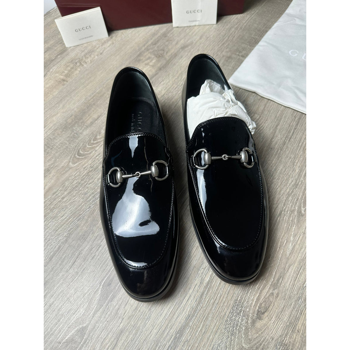 Gucci Mocassins en cuir verni Jordaan Noir 6.5