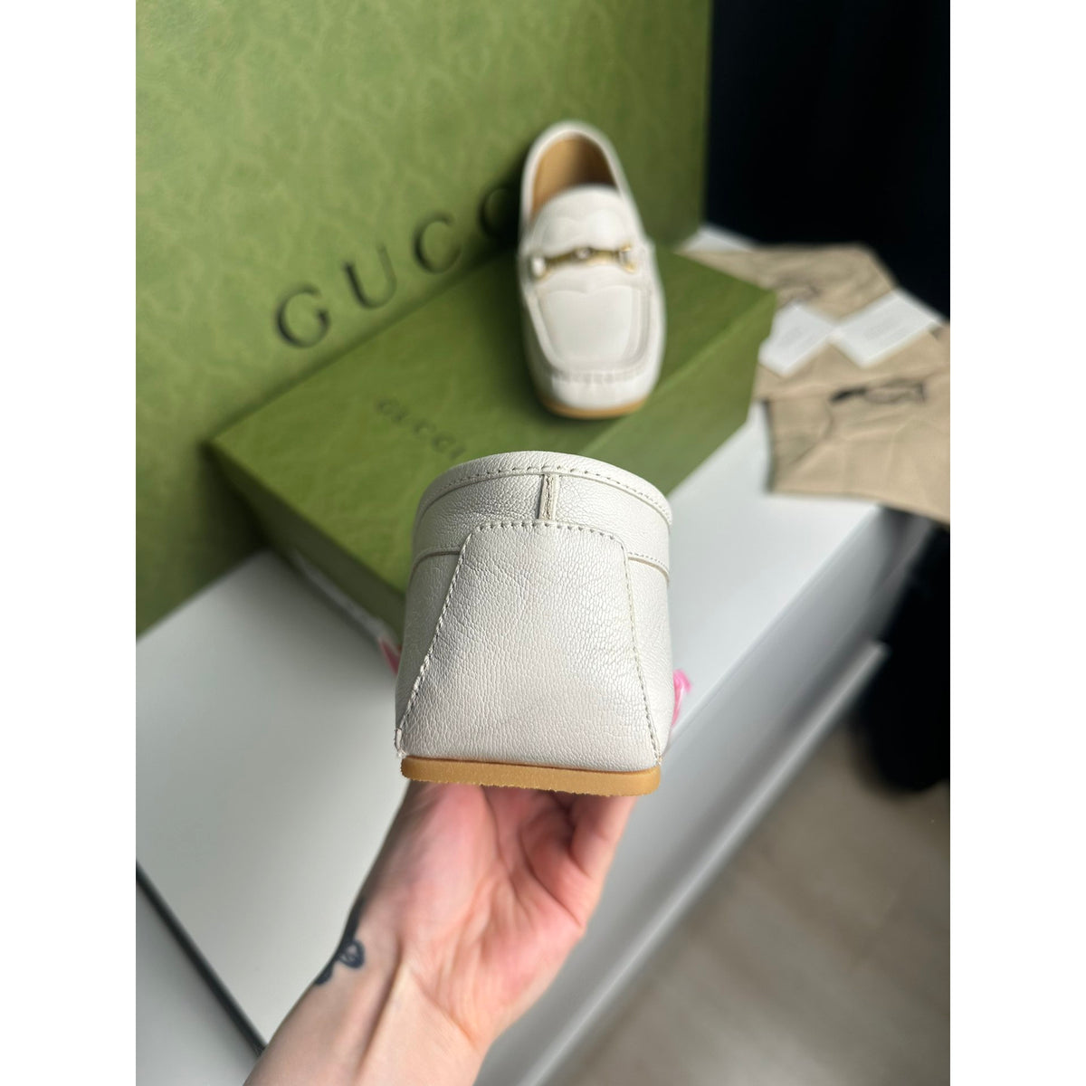 Gucci Mocassins en cuir Jordaan Beige 7.5