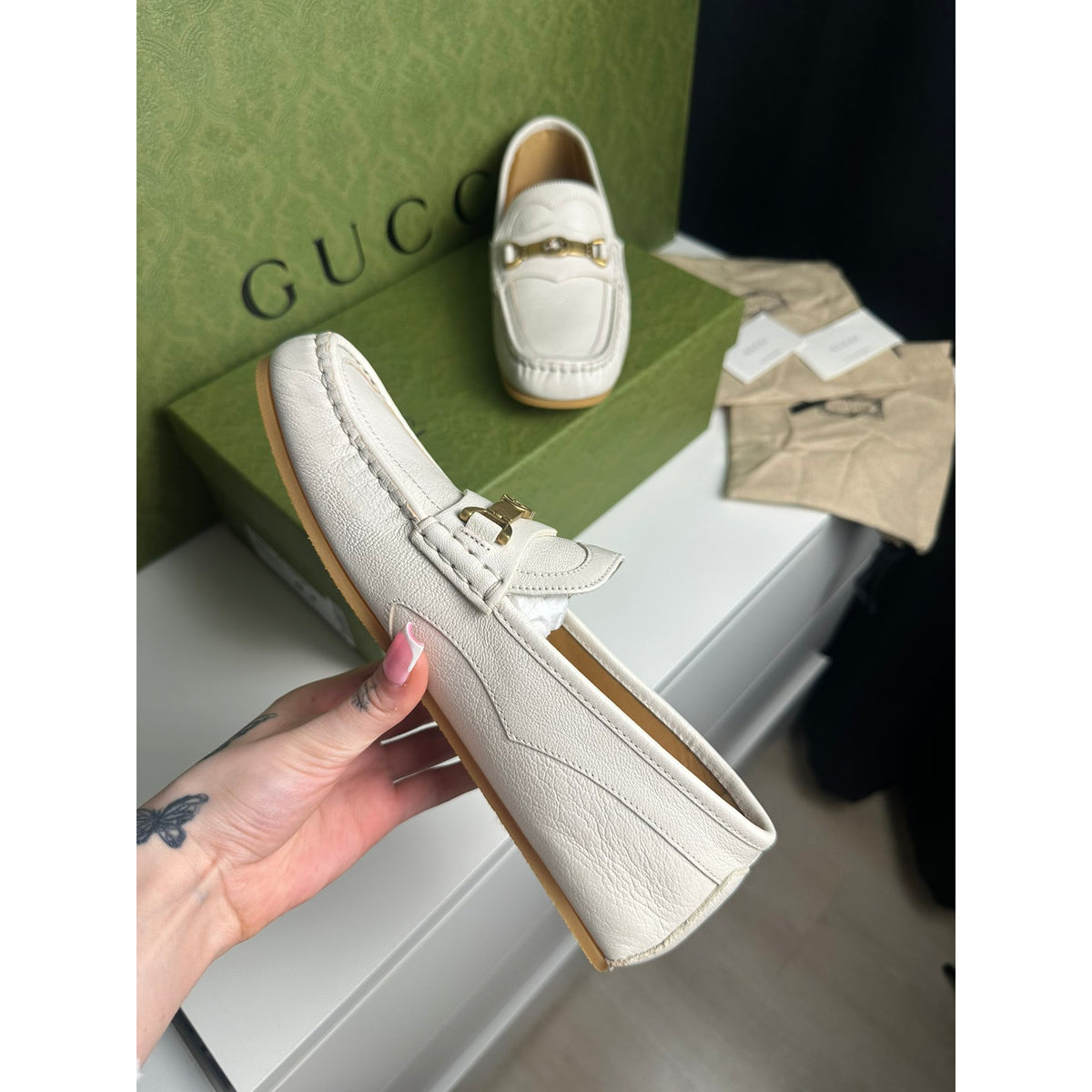 Gucci Mocassins en cuir Jordaan Beige 7.5