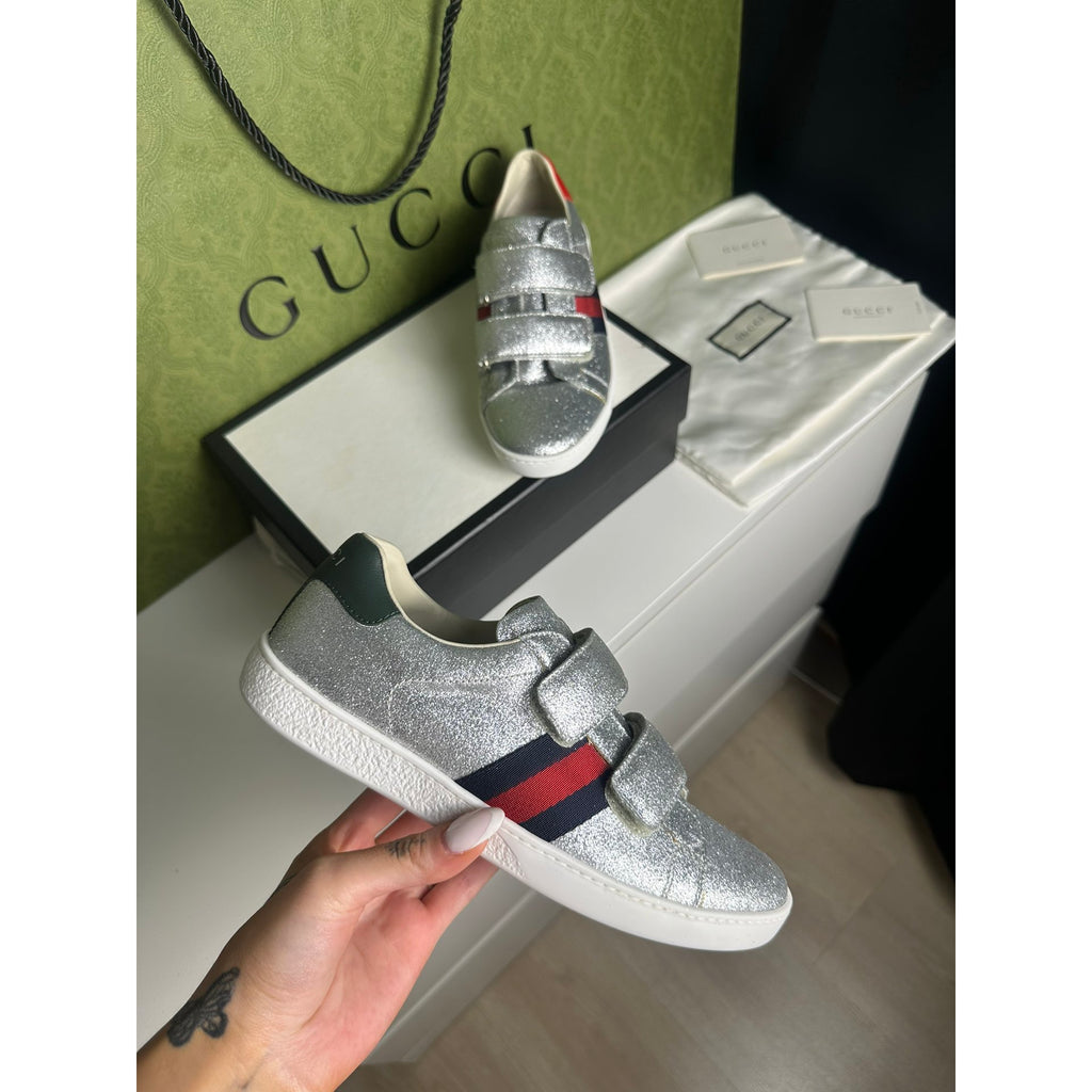 Gucci Baskets en cuir Ace Argenté 36