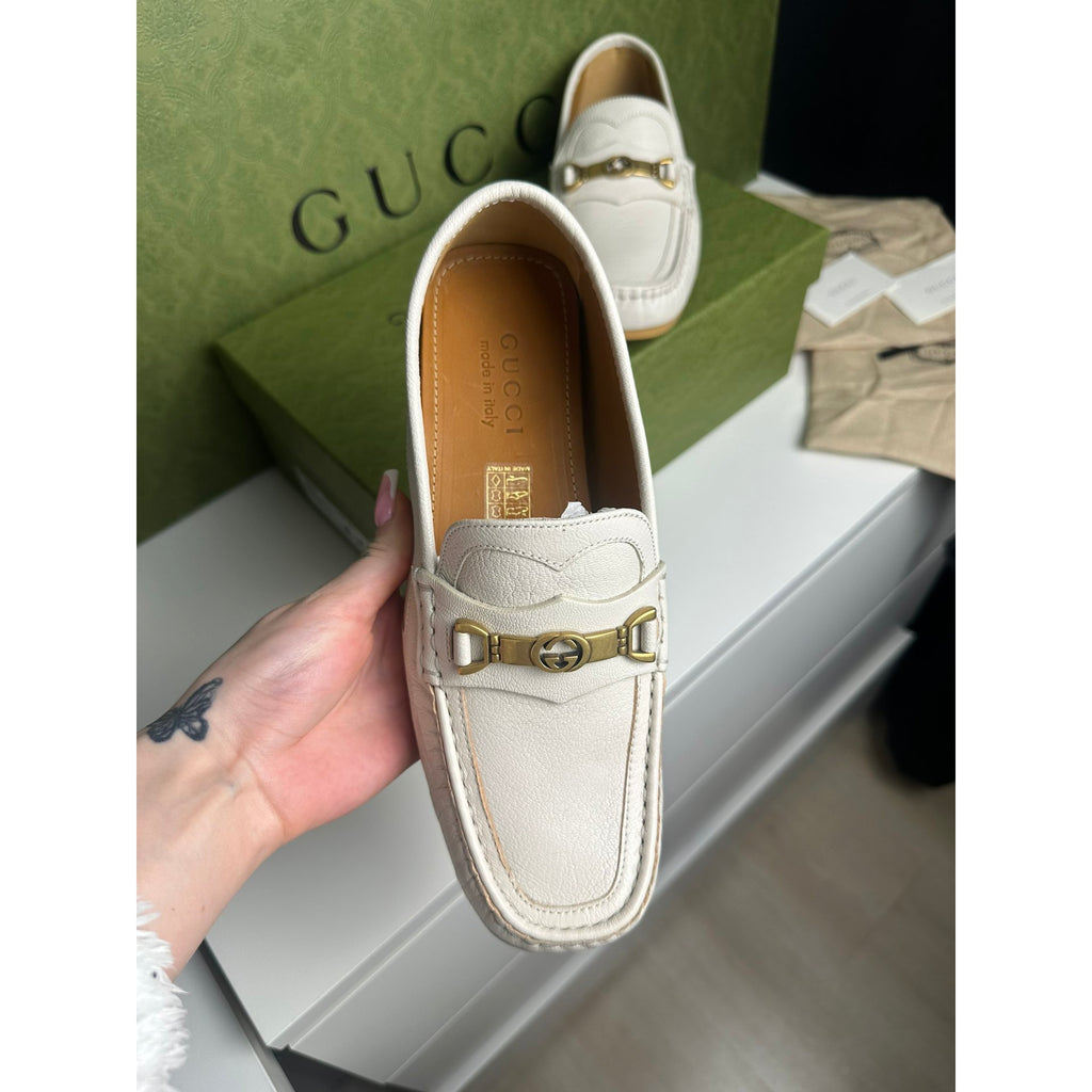 Gucci Mocassins en cuir Jordaan Beige 7.5