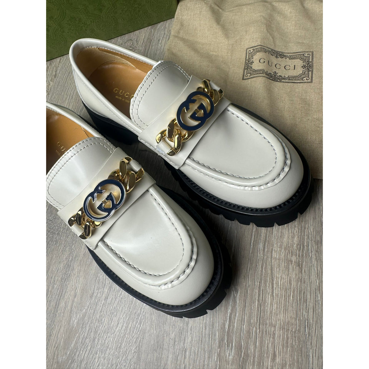 Gucci Mocassins en cuir Jordaan Blanc 37