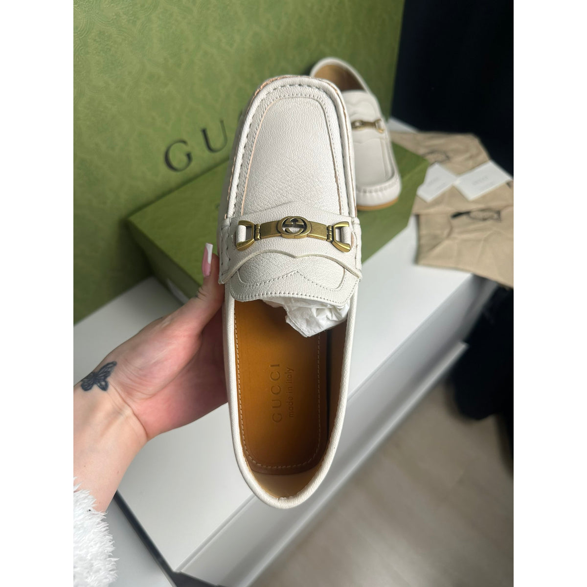 Gucci Mocassins en cuir Jordaan Beige 7.5