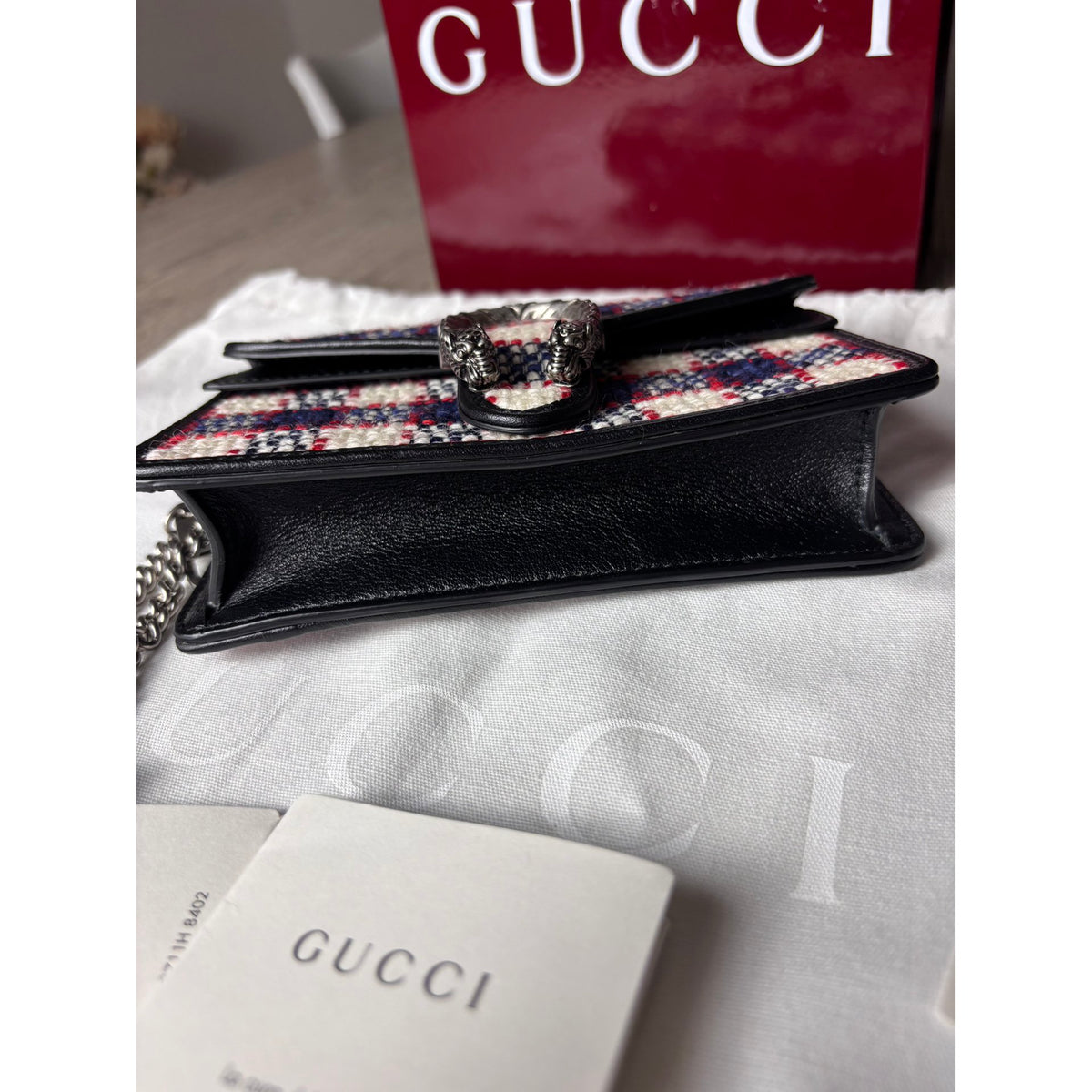 Gucci Sac bandoulière en cuir Dionysus Super Mini Bleu Largeur 16.5 cm, Hauteur 10 cm, Profondeur 4 cm