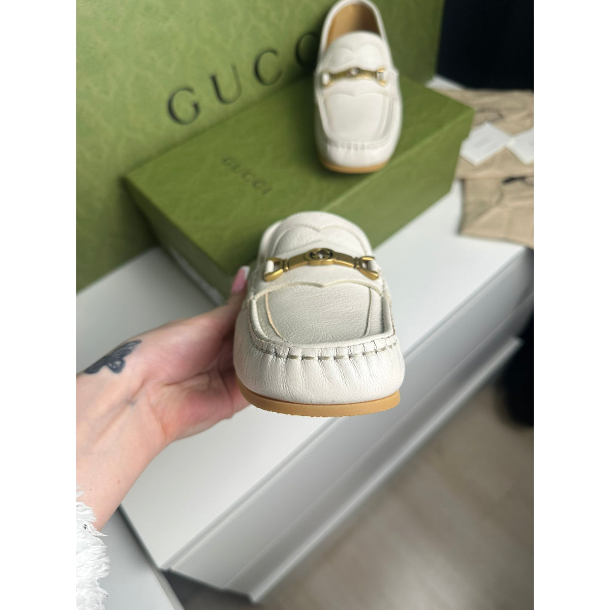 Gucci Mocassins en cuir Jordaan Beige 7.5