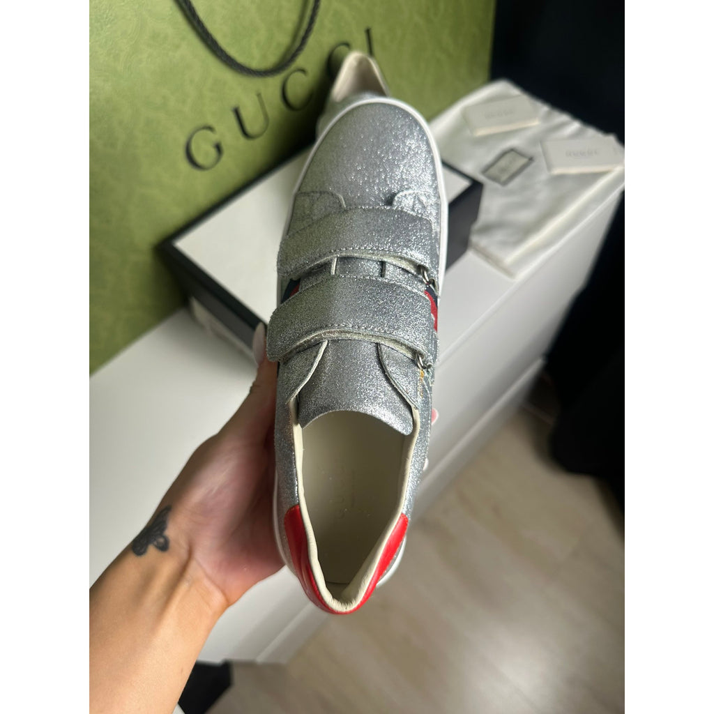 Gucci Baskets en cuir Ace Argenté 36