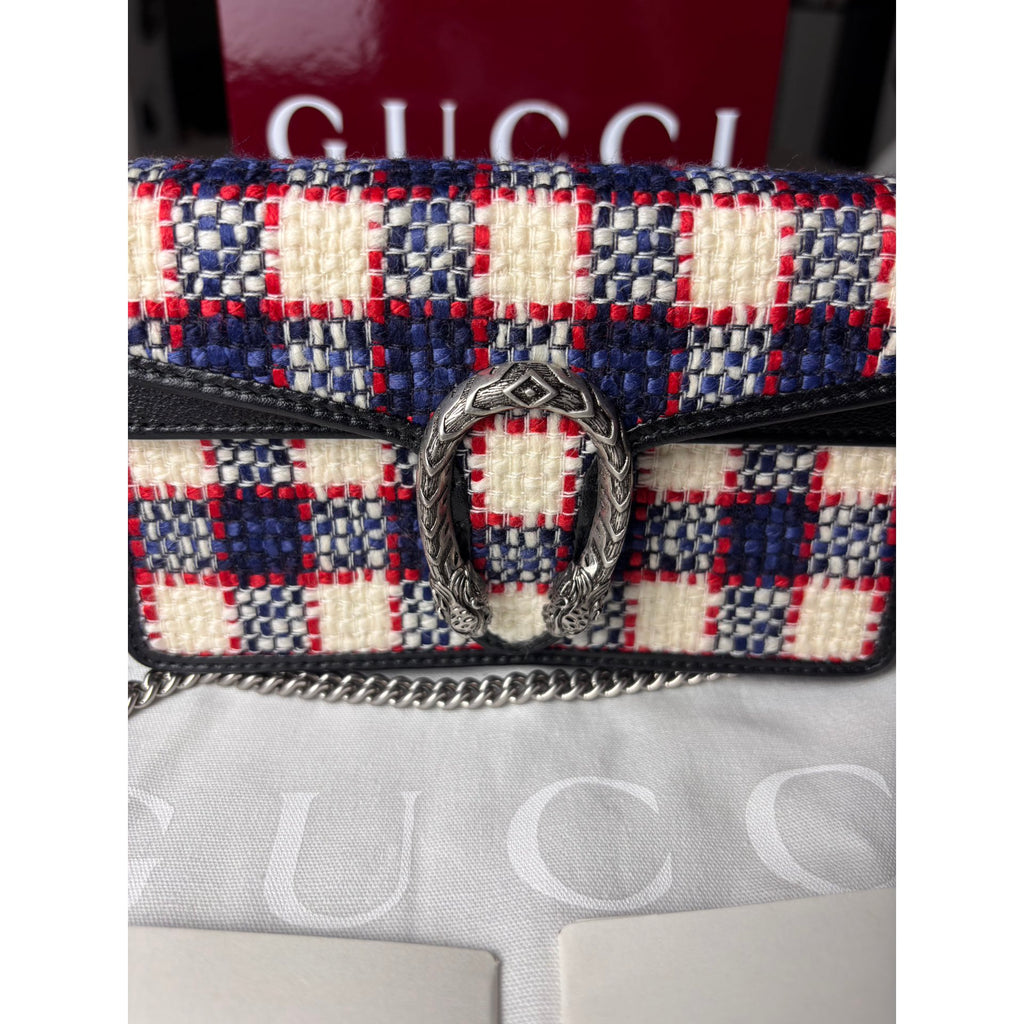 Gucci Sac bandoulière en cuir Dionysus Super Mini Bleu Largeur 16.5 cm, Hauteur 10 cm, Profondeur 4 cm