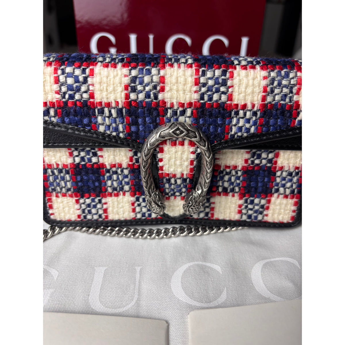 Gucci Sac bandoulière en cuir Dionysus Super Mini Bleu Largeur 16.5 cm, Hauteur 10 cm, Profondeur 4 cm