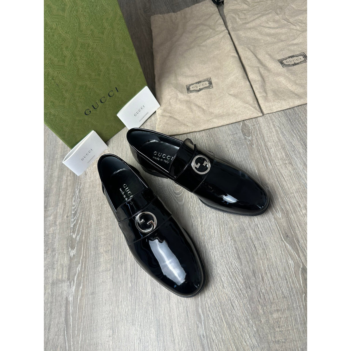 Gucci Mocassins en cuir verni Jordaan Noir 37.5