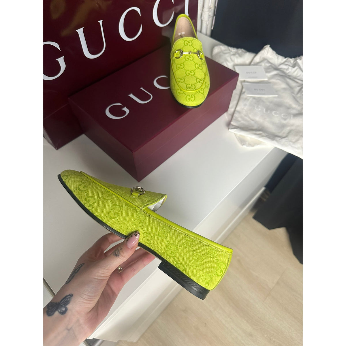Gucci Mocassins en toile Jordaan Vert 37.5